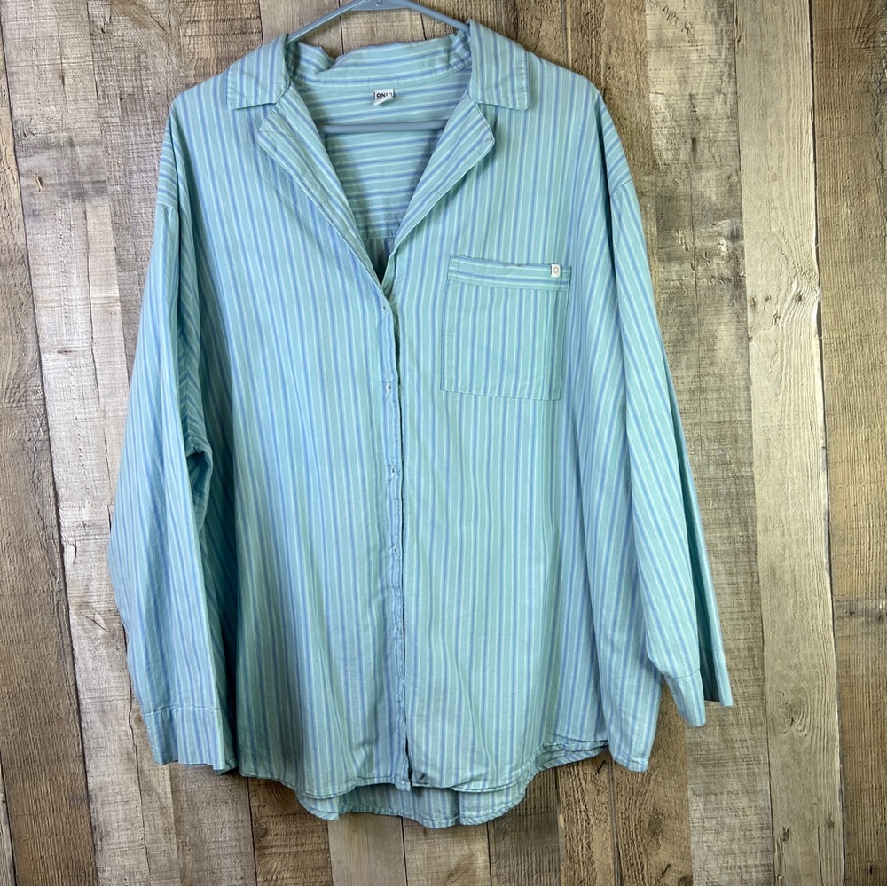 ONLY (Old Navy Loves You) Size 2X Blue & White Stripes Button Front Paja…